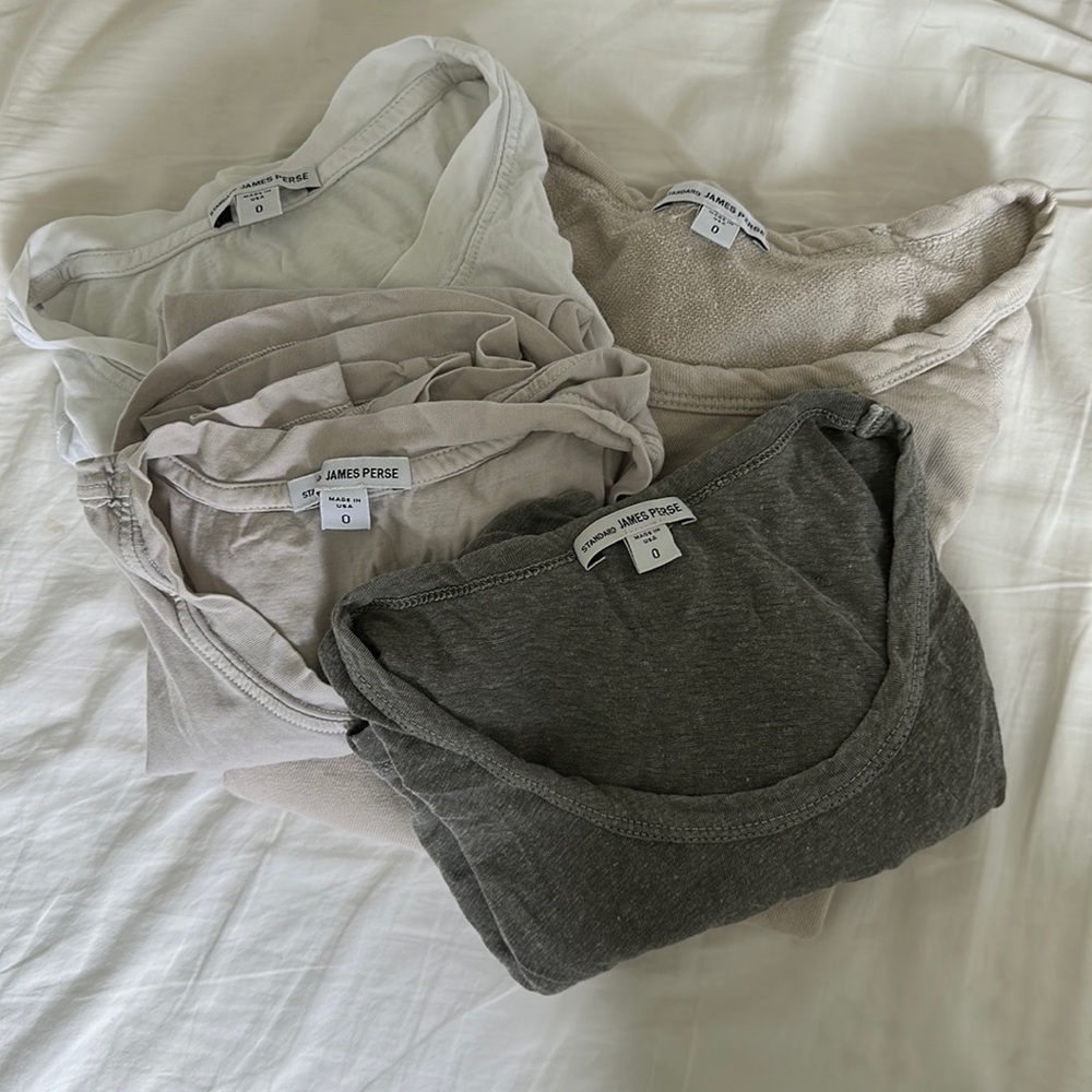 James Perse size 0 bundle 3 t shirts and one raglan cream sweatshirt